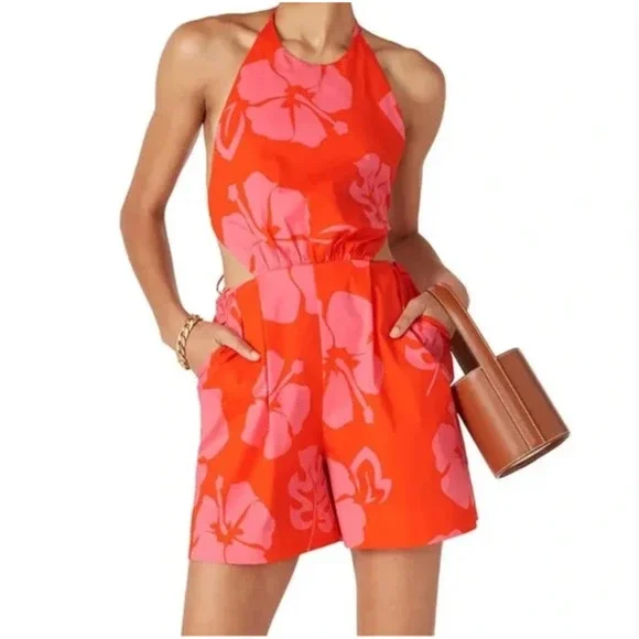 Staud Georgia Floral Romper 2 Tropical Palm Botanical Travel Beach Resort Cruise